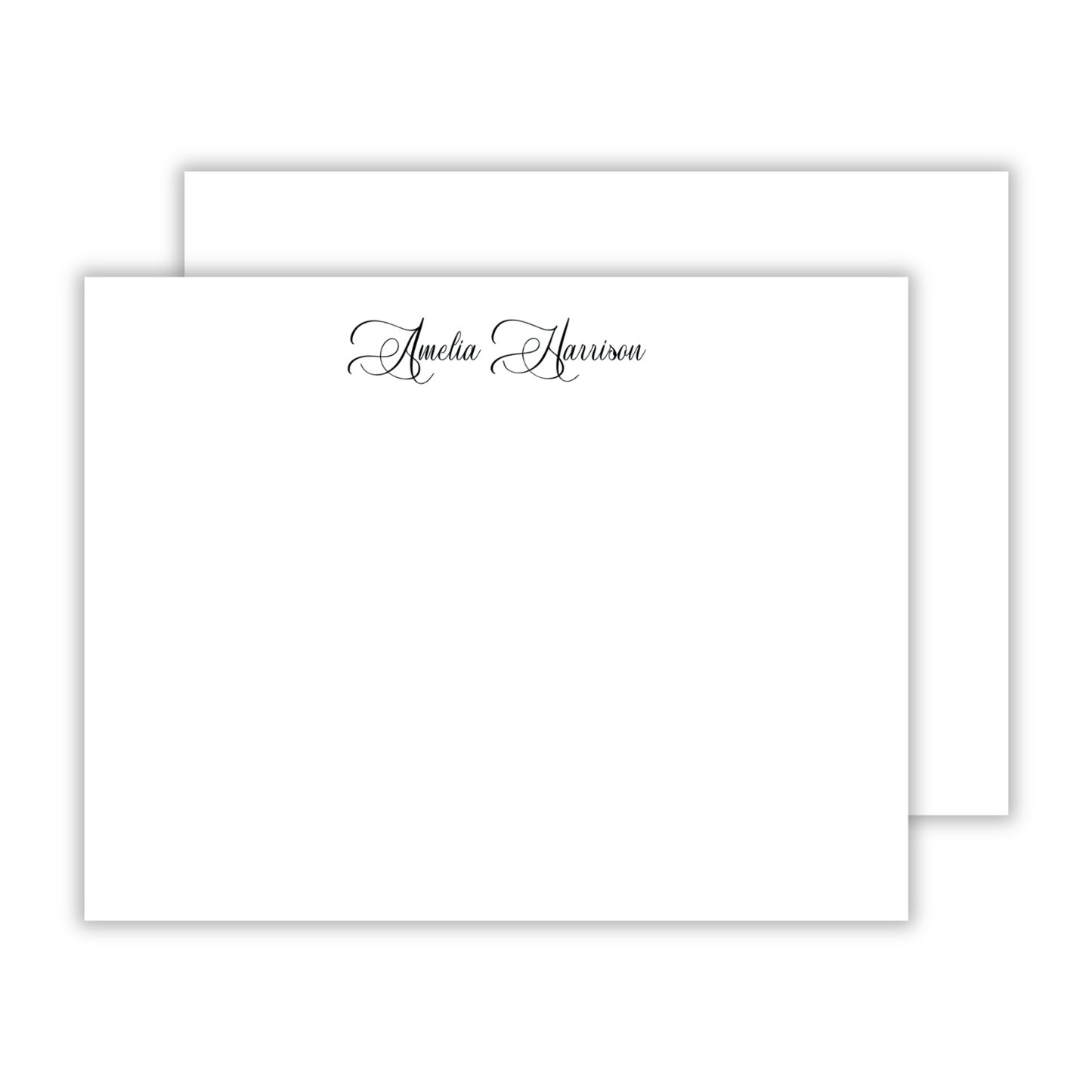 personalized notecard set with flourish script font name, ShooFly Paper Co. Auburn, Alabama