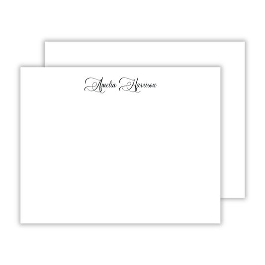 personalized notecard set with flourish script font name, ShooFly Paper Co. Auburn, Alabama
