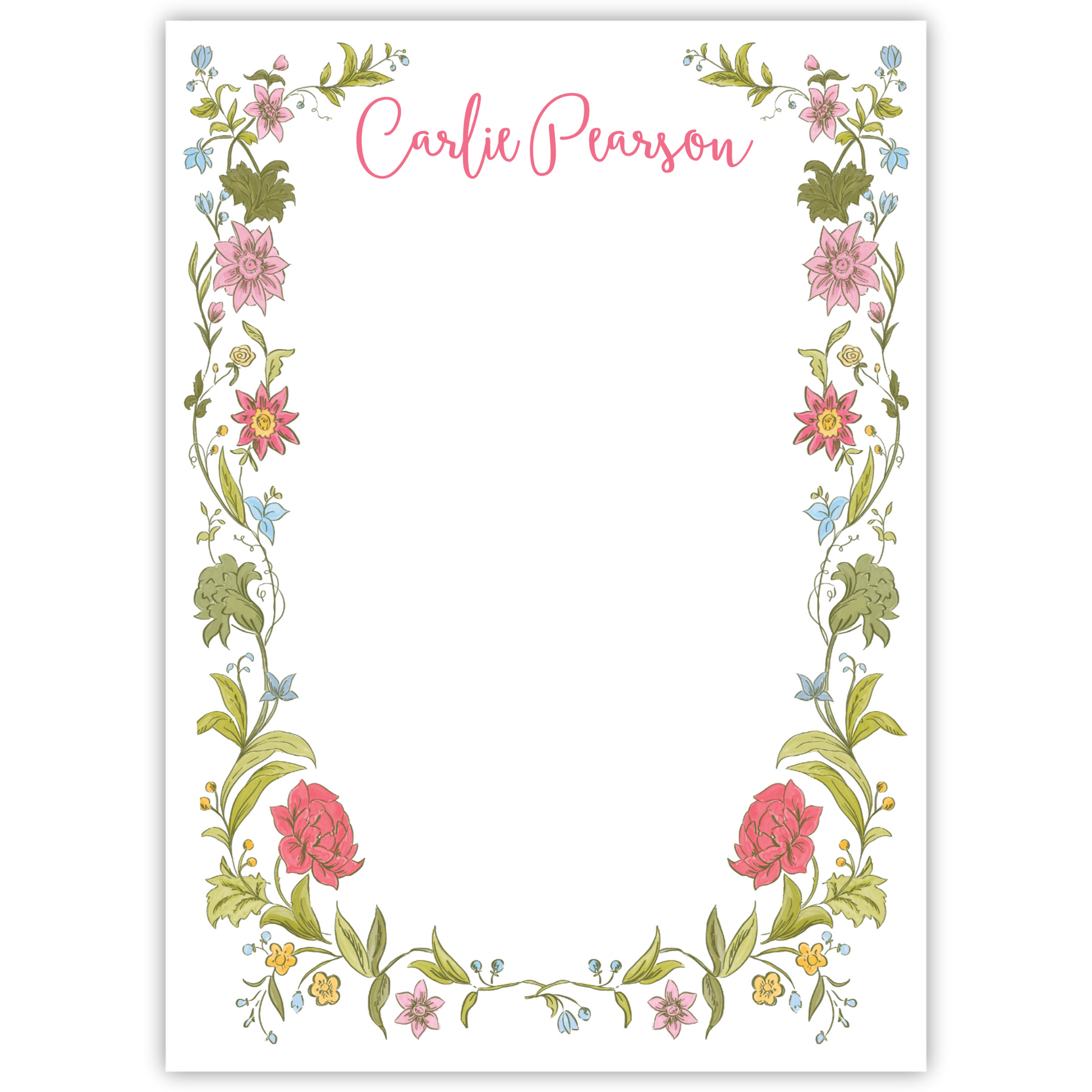 personalized notepad with garden party design, ShooFly Paper Co. Auburn, Alabama