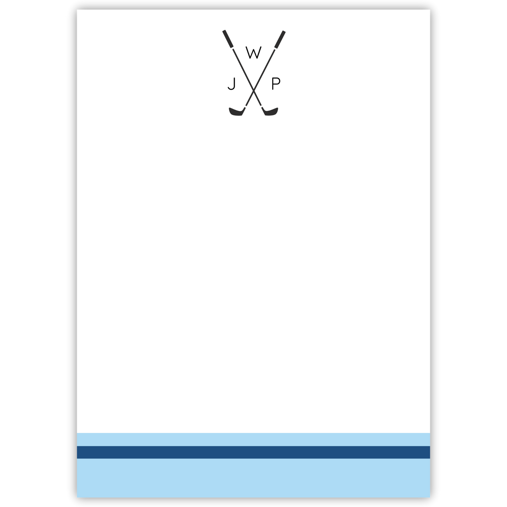 personalized notepad with golf clubs and monogram, ShooFly Paper Co. Auburn, Alabama
