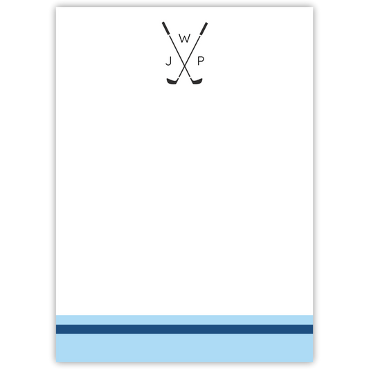 personalized notepad with golf clubs and monogram, ShooFly Paper Co. Auburn, Alabama