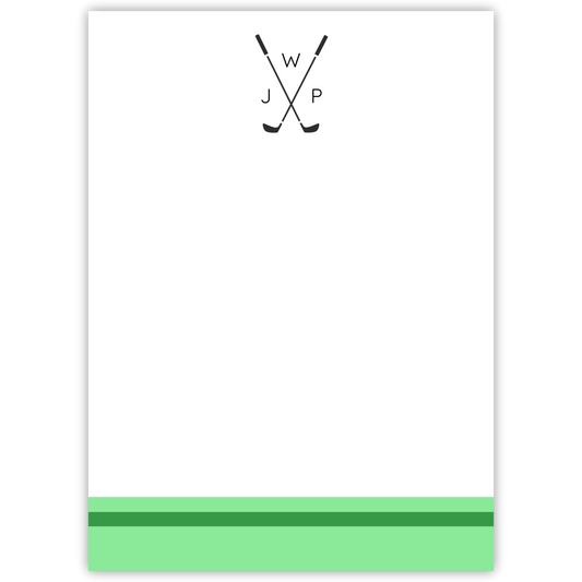personalized notepad with golf clubs and monogram, ShooFly Paper Co. Auburn, Alabama