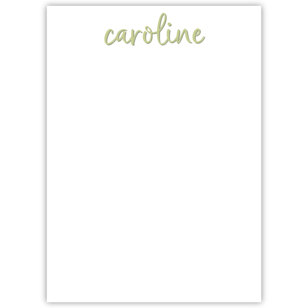 personalized notepad with two-tone loopy font, ShooFly Paper Co. Auburn, Alabama