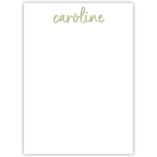 personalized notepad with two-tone loopy font, ShooFly Paper Co. Auburn, Alabama