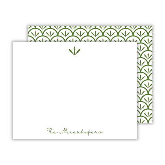 personalized notecard set with green scallop pattern, ShooFly Paper Co. Auburn, Alabama