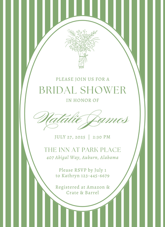 bridal shower, baby shower, sage green, shoofly paper co.