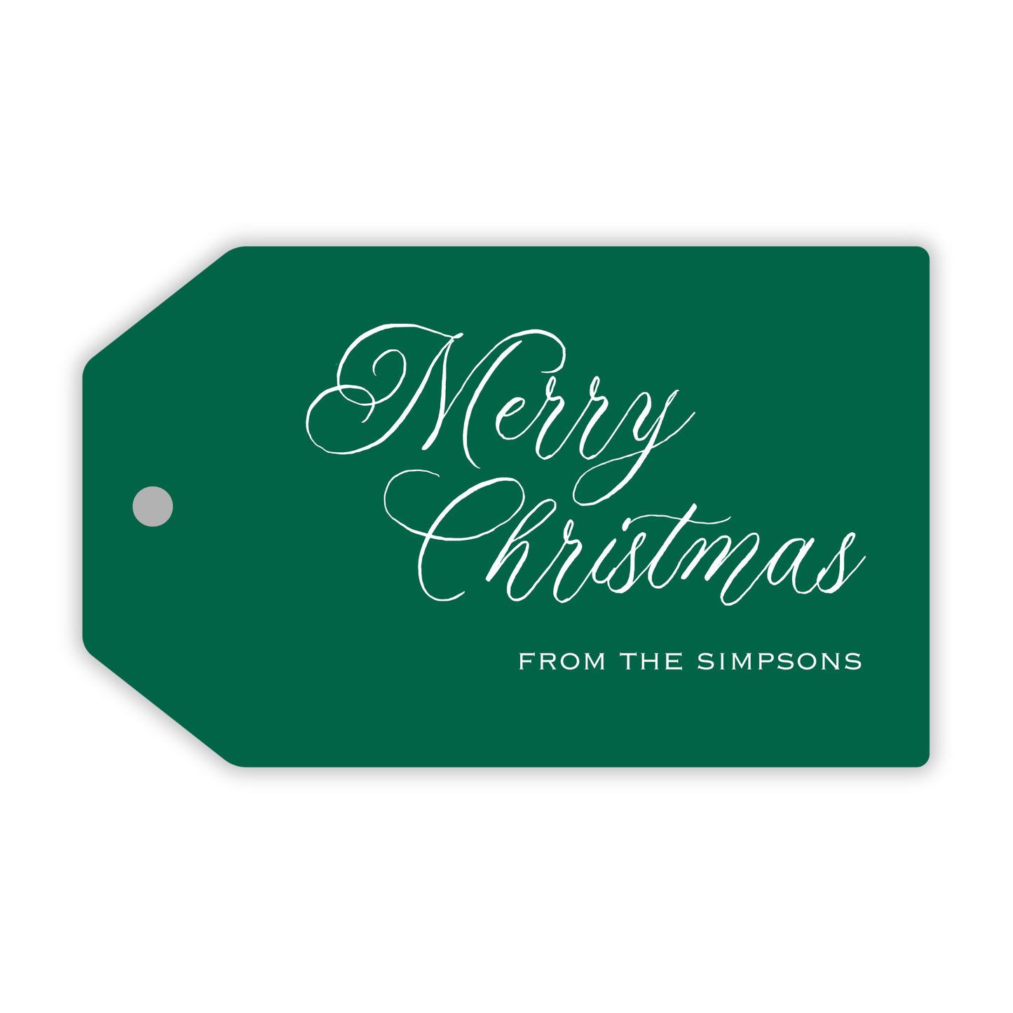 personalized green hanging gift tag with merry christmas, ShooFly Paper Co. Auburn, Alabama