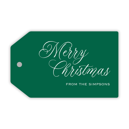 personalized green hanging gift tag with merry christmas, ShooFly Paper Co. Auburn, Alabama