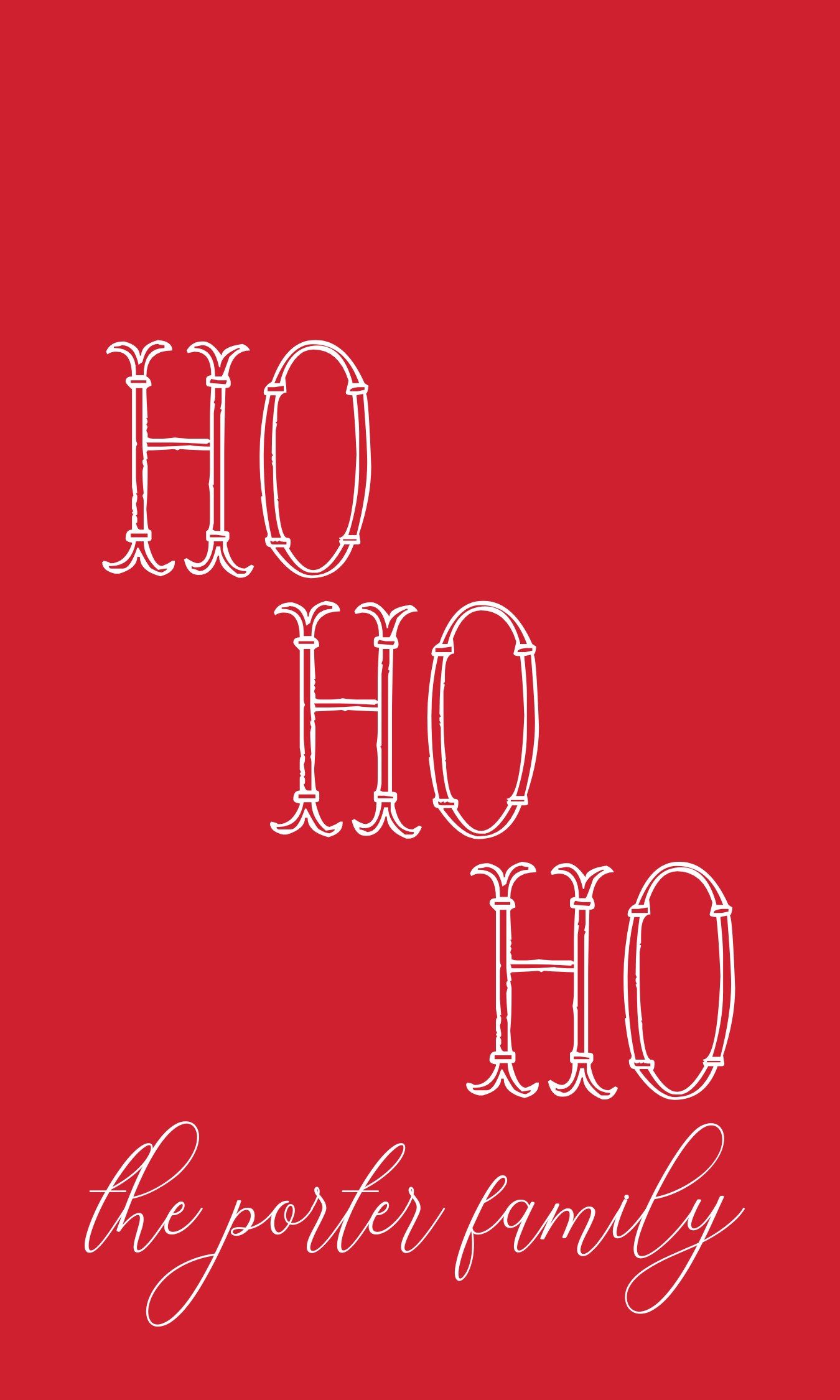 red Christmas gift tag with HO HO HO, ShooFly Paper Co. Auburn, Alabama