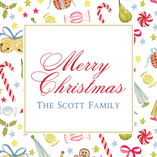 christmas gift tag with watercolor christmas pattern, ShooFly Paper Co. Auburn, Alabama
