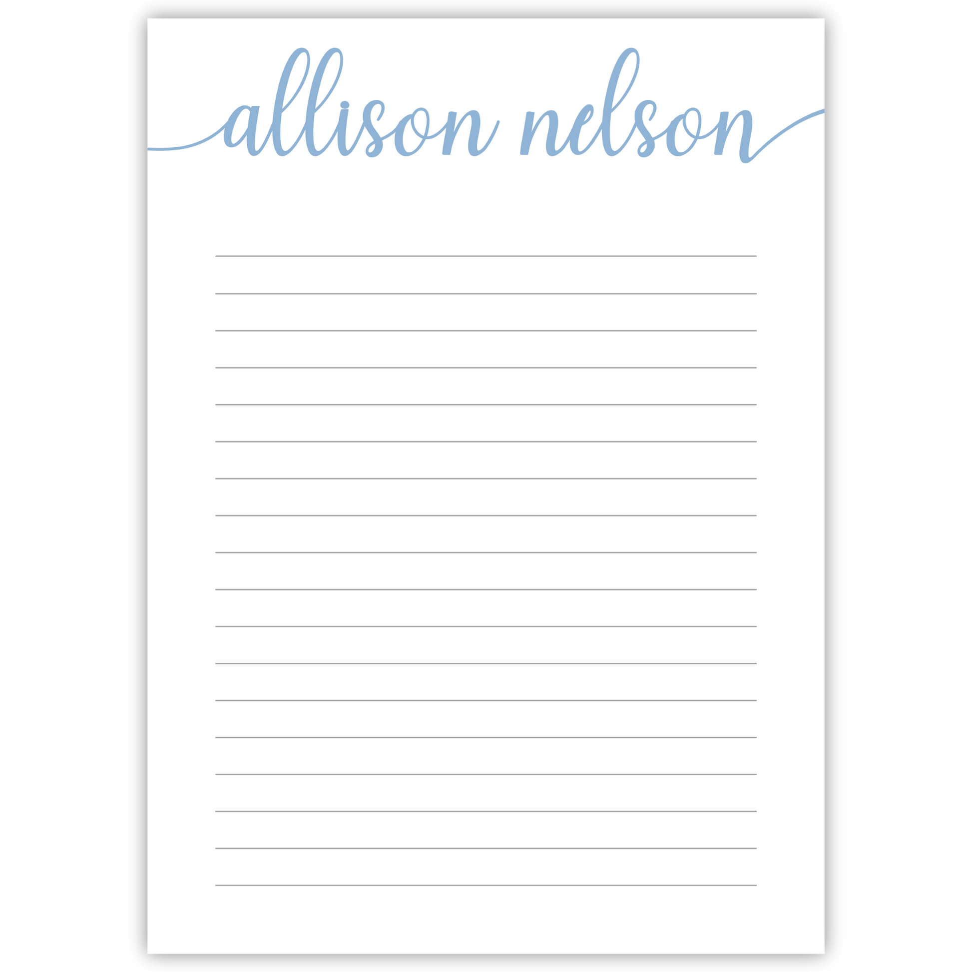 lined notepad with cursive name; ShooFly Paper Co. Auburn, Alabama