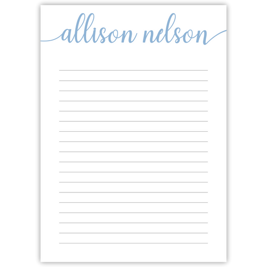 lined notepad with cursive name; ShooFly Paper Co. Auburn, Alabama