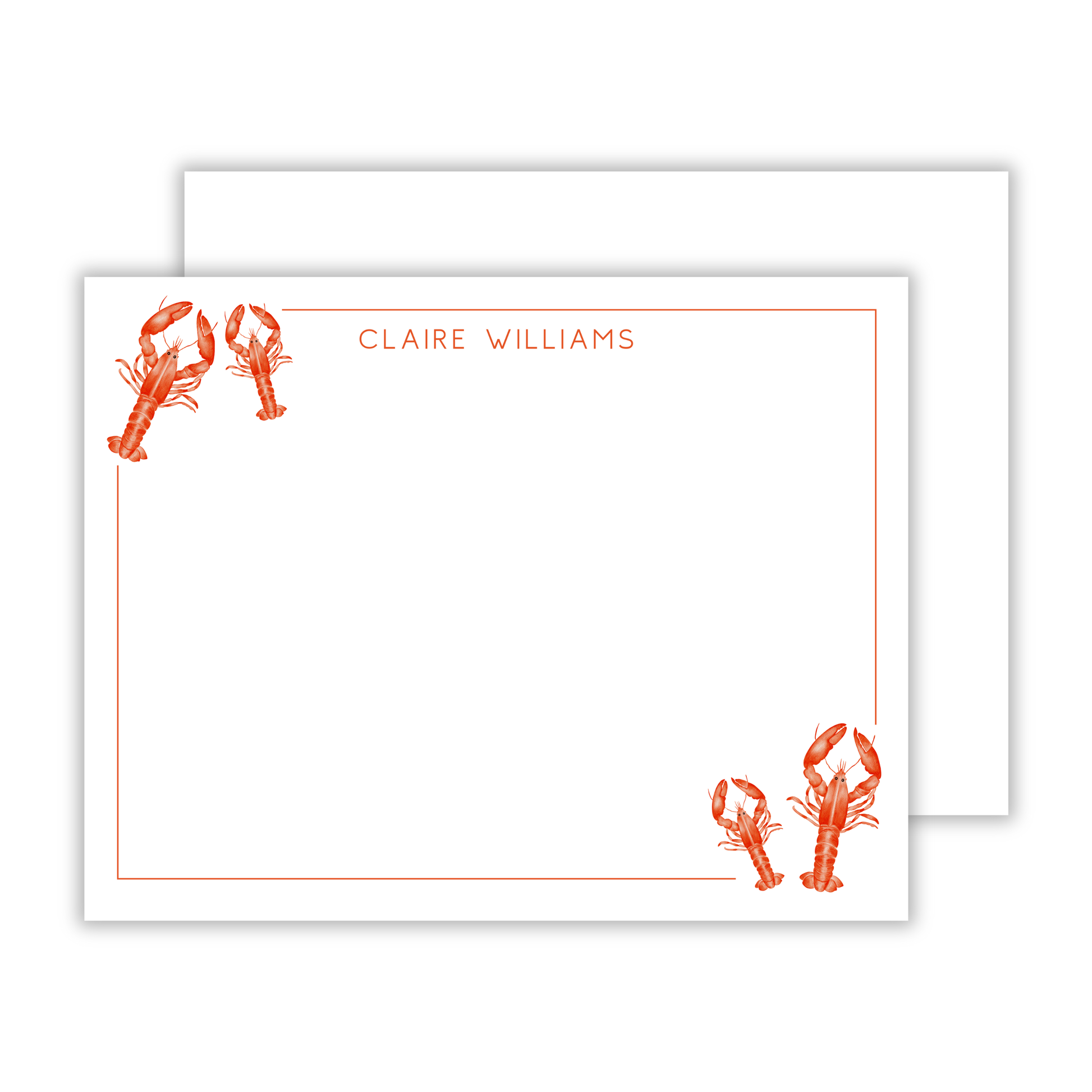 personalized notecard set with watercolor lobster, ShooFly Paper Co. Auburn, Alabama