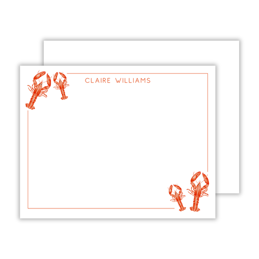 personalized notecard set with watercolor lobster, ShooFly Paper Co. Auburn, Alabama