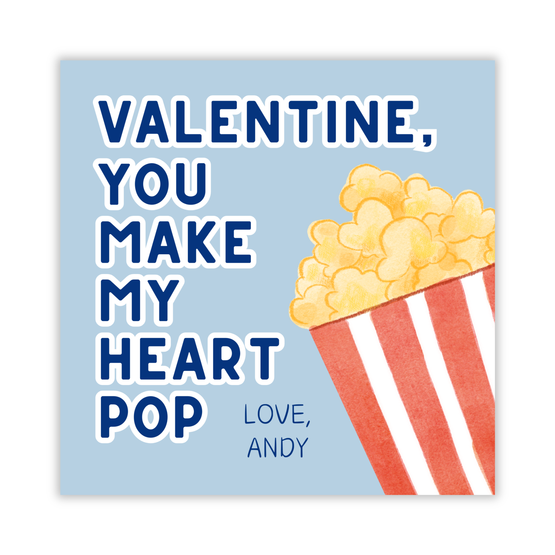 blue valentines gift tag to pair with popcorn, you make my heart pop, ShooFly Paper Co. Auburn, Alabama