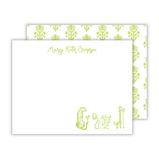 personalized notecard set with drawn animals with martinis, ShooFly Paper Co. Auburn, Alabama