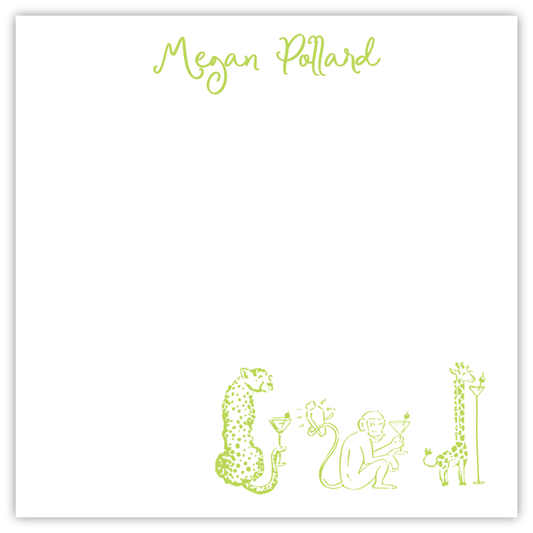 personalized notepad with drawn animals drinking martinis ShooFly Paper Co. Auburn, Alabama