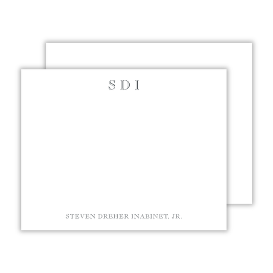 personalized notecard set with initials at the top and name at the bottom, ShooFly Paper Co. Auburn, Alabama