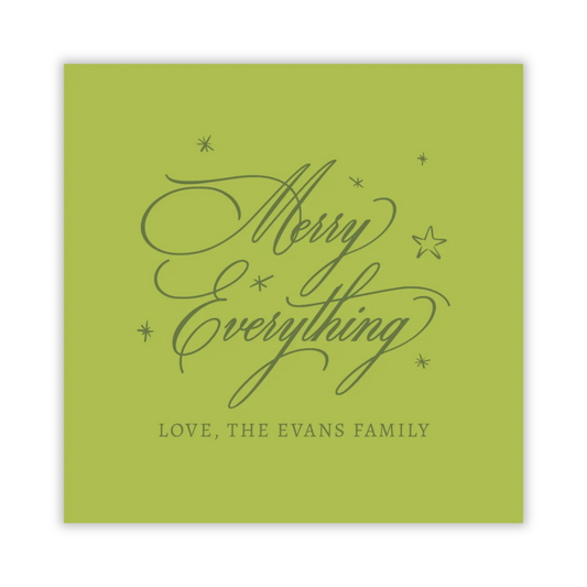 personalized Christmas gift tag with green on green merry everything greeting, ShooFly Paper Co. Auburn, Alabama