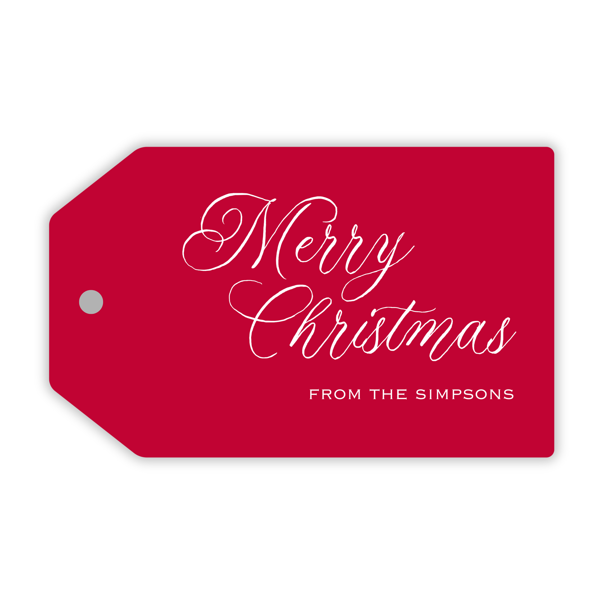 red hanging gift tag with merry christmas, ShooFly Paper Co. Auburn, Alabama
