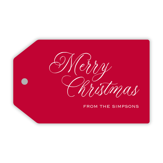 red hanging gift tag with merry christmas, ShooFly Paper Co. Auburn, Alabama