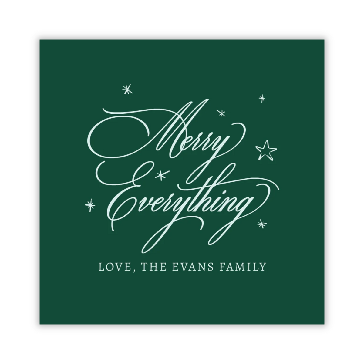 personalized green Christmas gift tag with merry everything greeting, ShooFly Paper Co. Auburn, Alabama