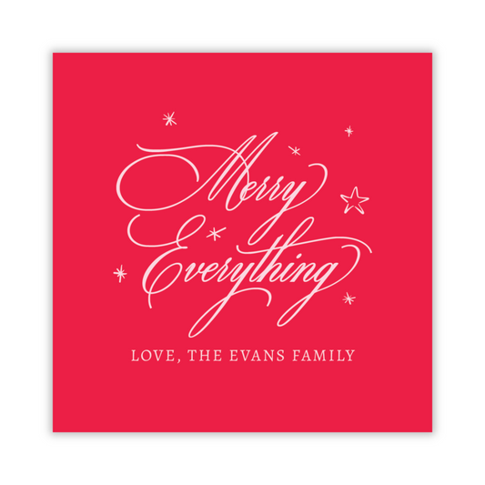 personalized red Christmas gift tag with merry everything greeting, ShooFly Paper Co. Auburn, Alabama
