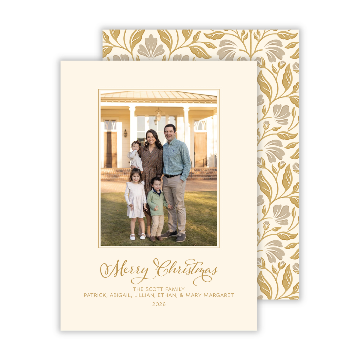 personalized Christmas card with neutral colors, ShooFly Paper Co. Auburn, Alabama