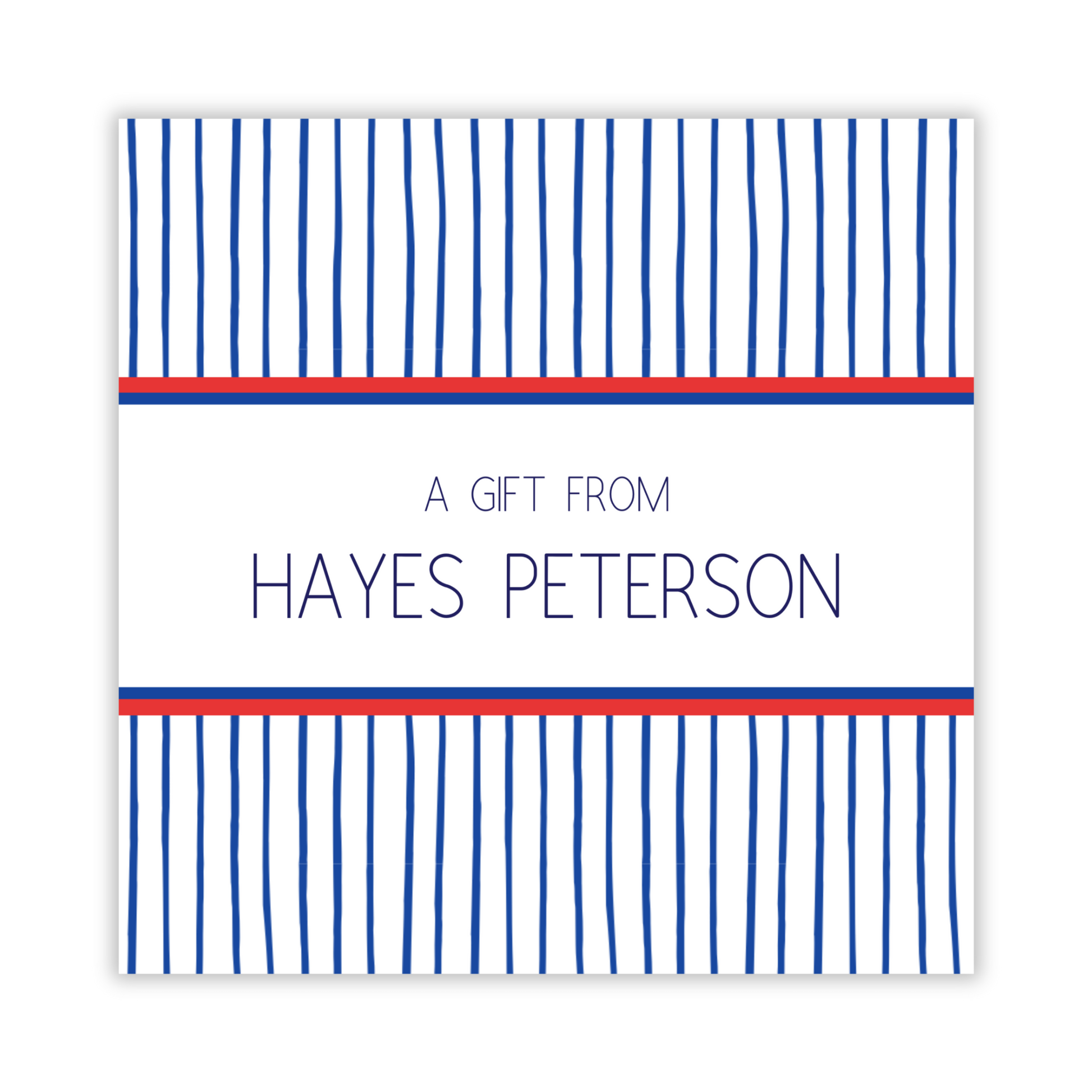 striped gift tag for kids with nautical color scheme, ShooFly Paper Co. Auburn, Alabama