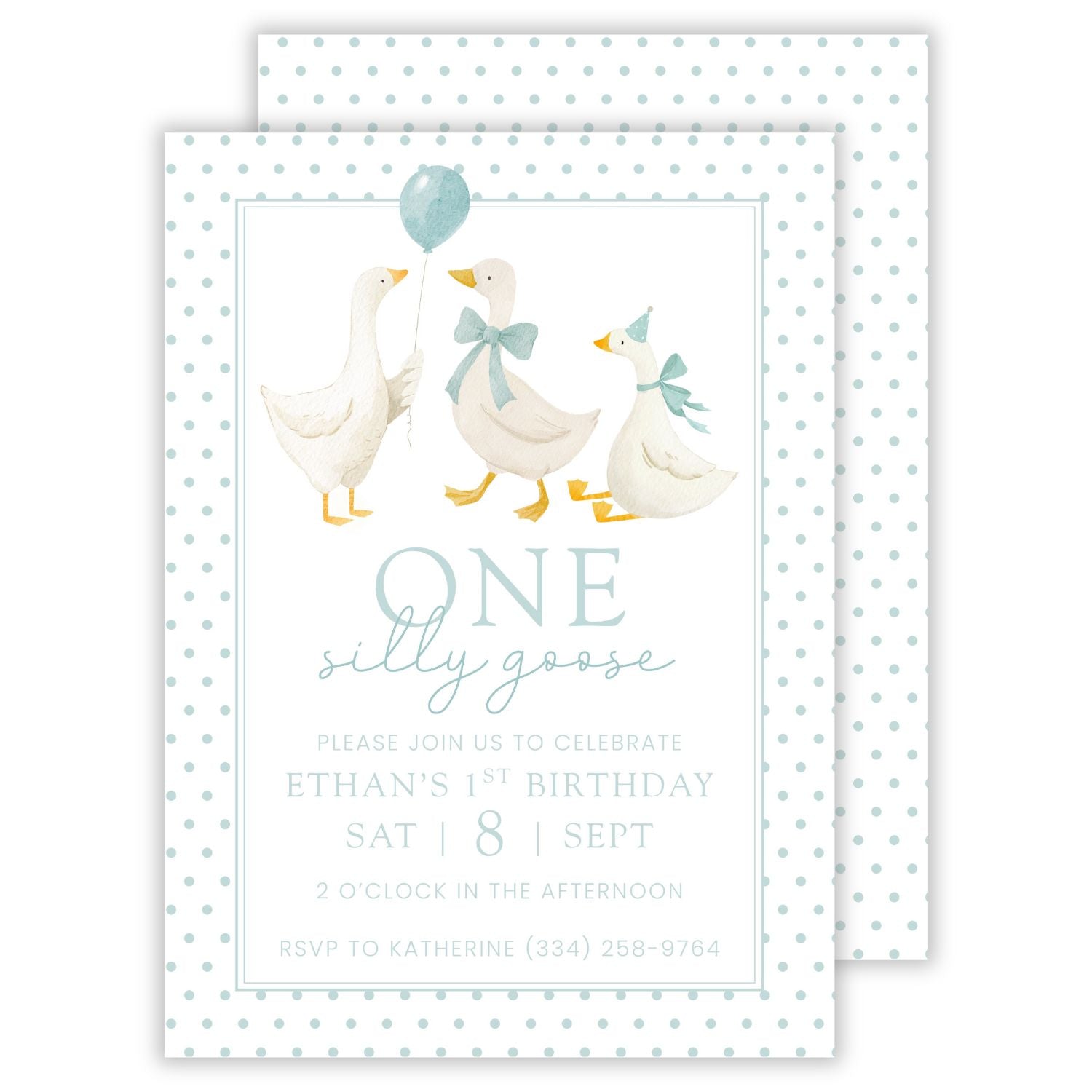 baby's first birthday, one silly goose birthday party invitation, ShooFly Paper Co. Auburn, Alabama
