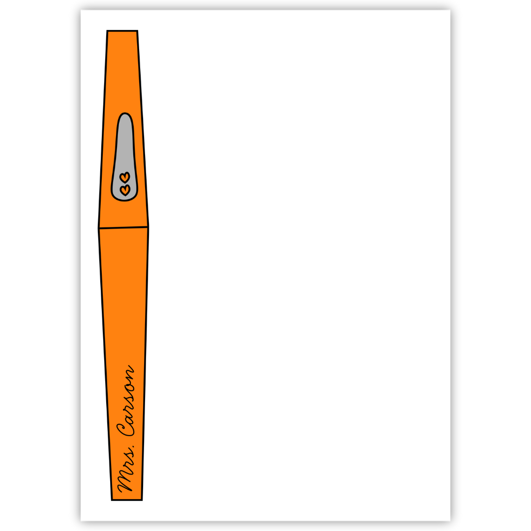personalized notepad with orange flair pen; ShooFly Paper Co. Auburn, Alabama