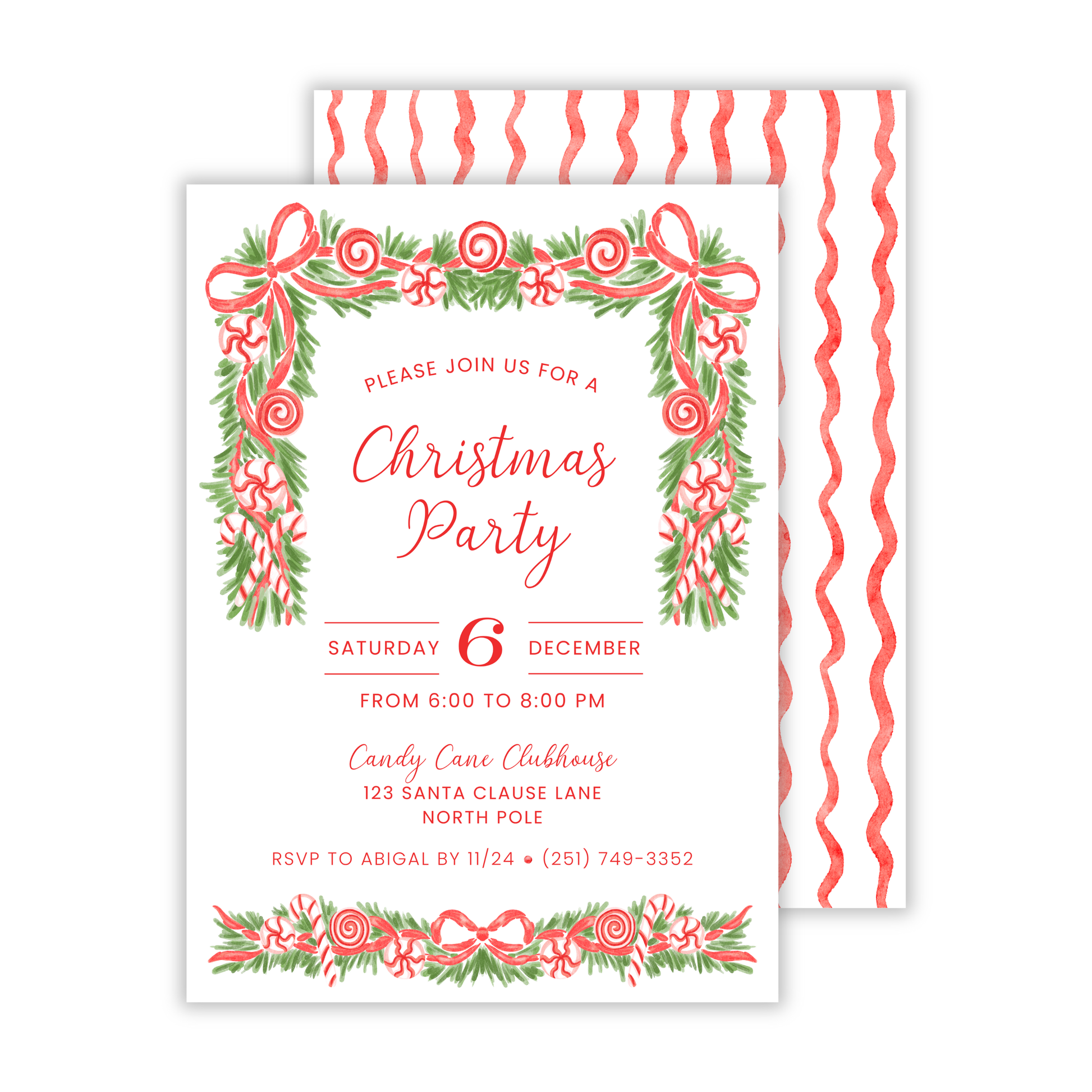 christmas party invitation, peppermint themed christmas party, ShooFly Paper Co. Auburn, Alabama