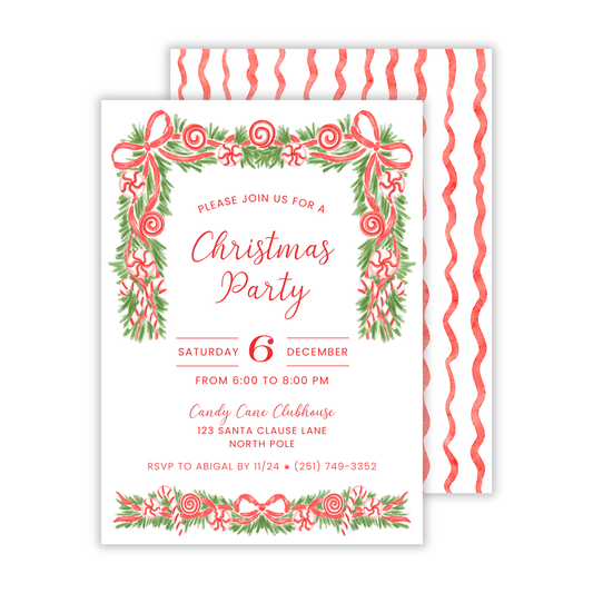 christmas party invitation, peppermint themed christmas party, ShooFly Paper Co. Auburn, Alabama
