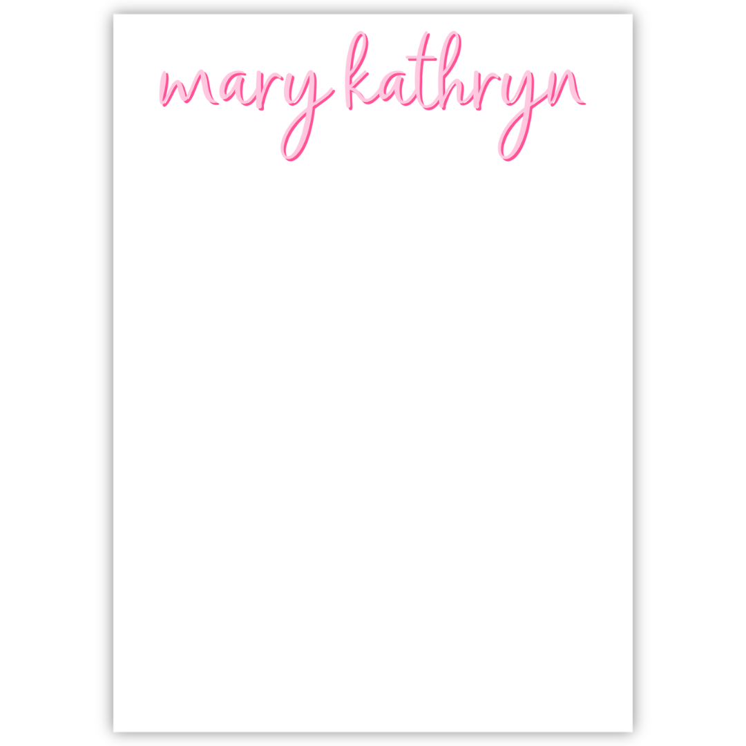 personalized notepad with two-tone loopy font, ShooFly Paper Co. Auburn, Alabama