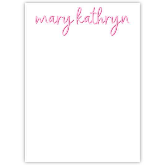 personalized notepad with two-tone loopy font, ShooFly Paper Co. Auburn, Alabama