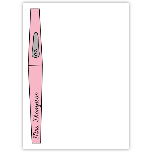 personalized notepad with pink flair pen; ShooFly Paper Co. Auburn, Alabama