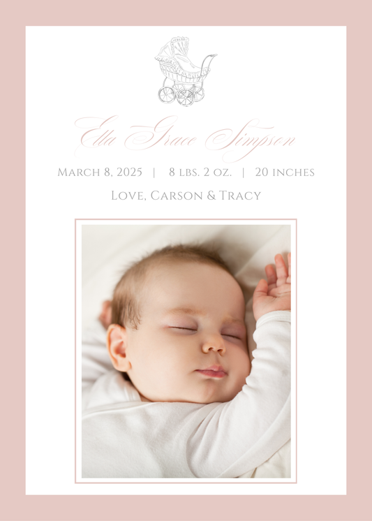 Pram Birth Announcement for Girl ShooFly Paper Co.