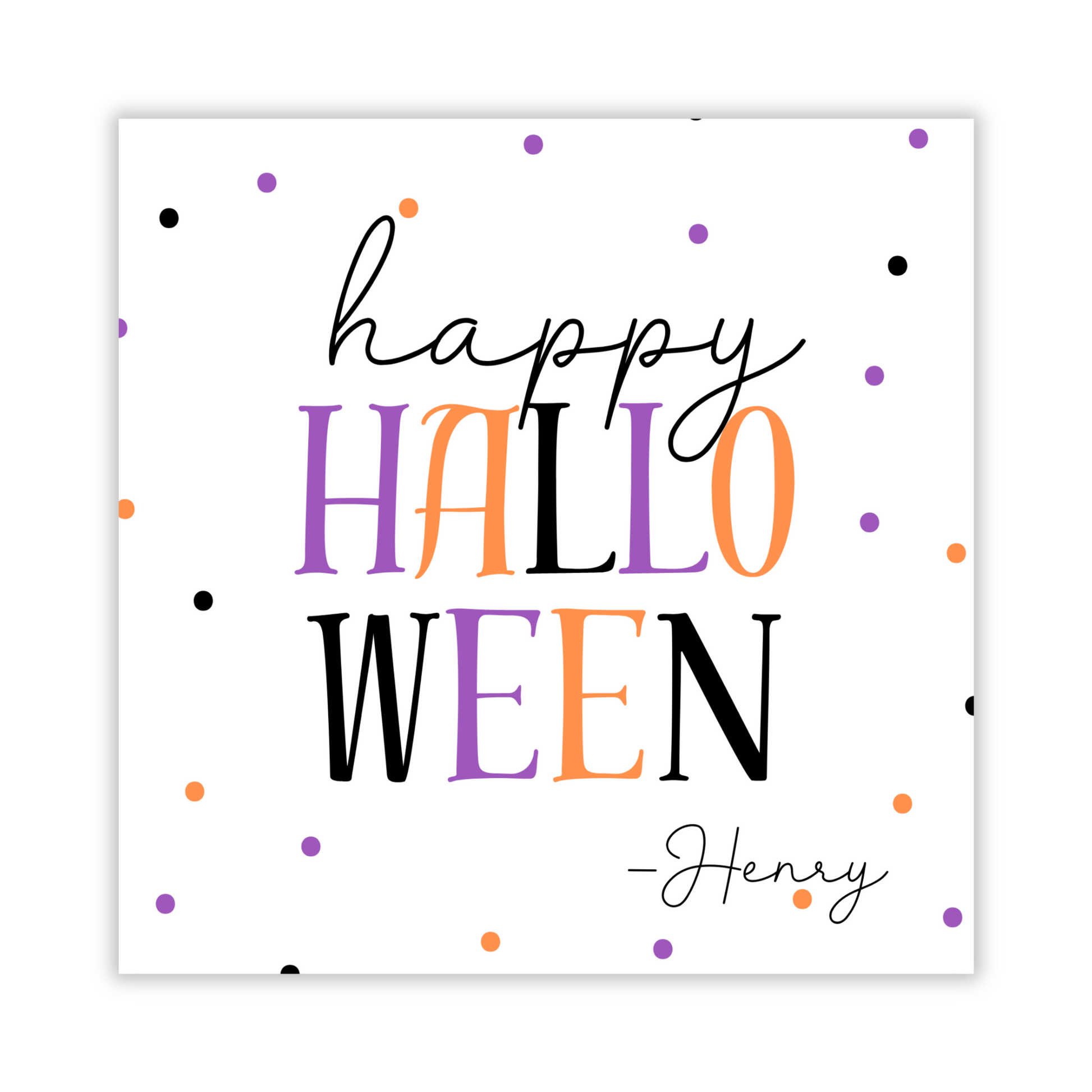 festive halloween gift tag with polka dots; ShooFly Paper Co. Auburn, Alabama