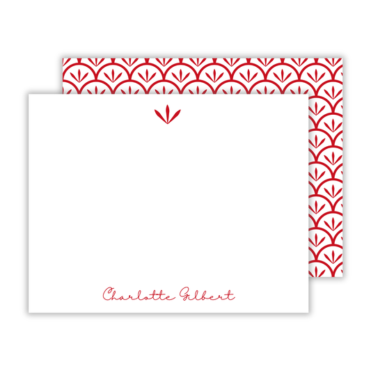 personalized notecard set with red scallop pattern, ShooFly Paper Co. Auburn, Alabama