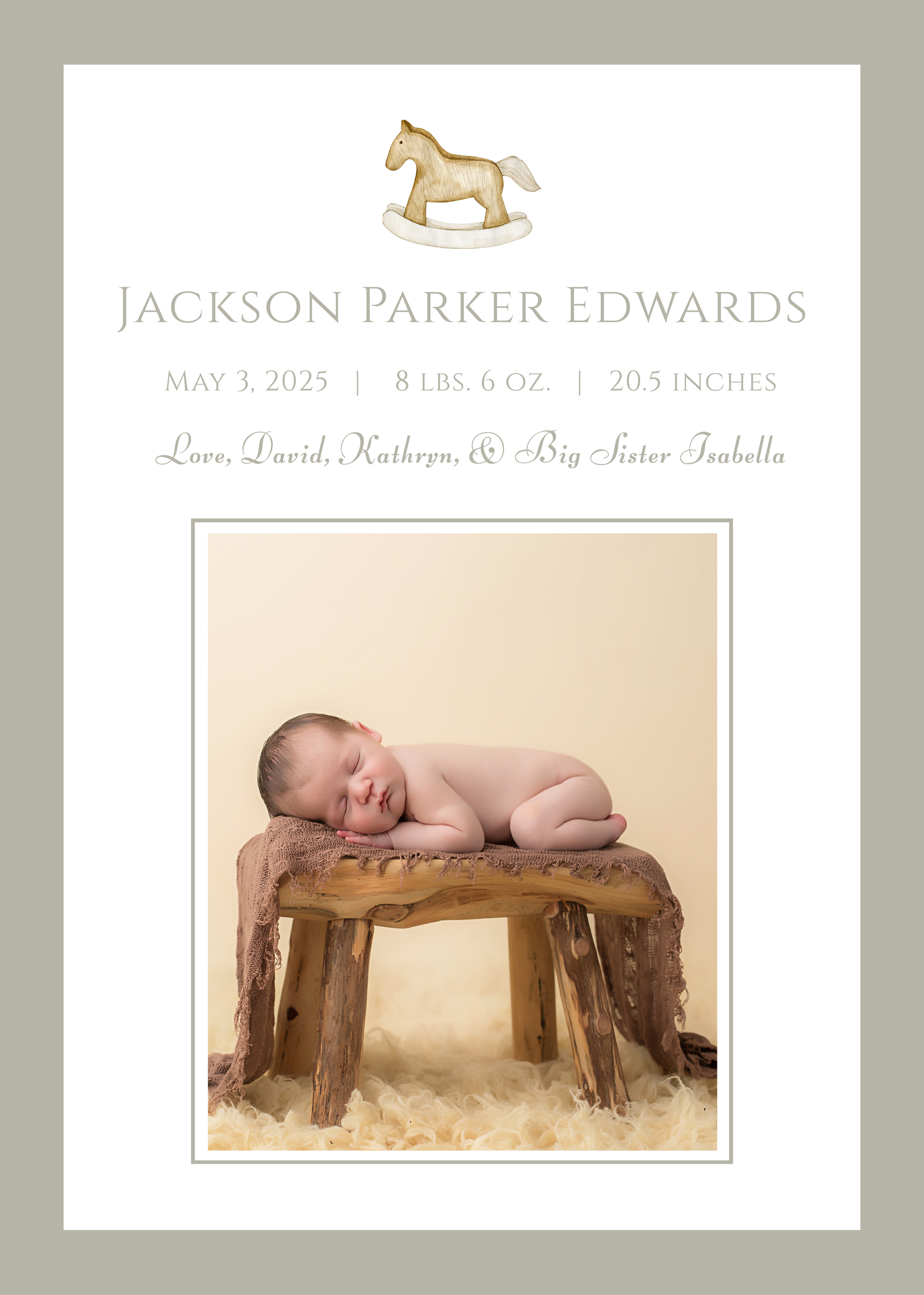 Rocking Horse Birth Announcement ShooFly Paper Co. Auburn, AL