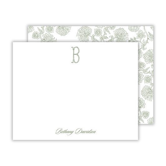 notecard with single initial and script name, shoofly paper co.