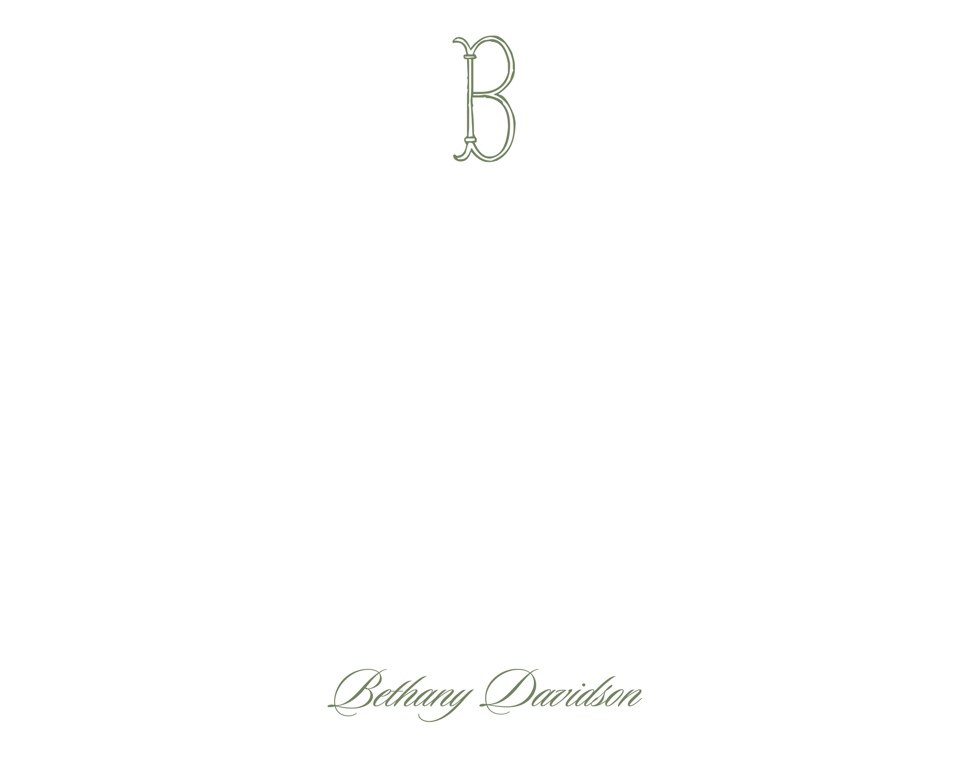notecard with single initial and script name, shoofly paper co.