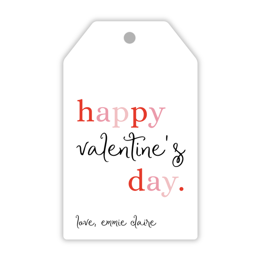 personalized valentines gift tag with pinks and red lettering with black script font, ShooFly Paper Co. Auburn, Alabama