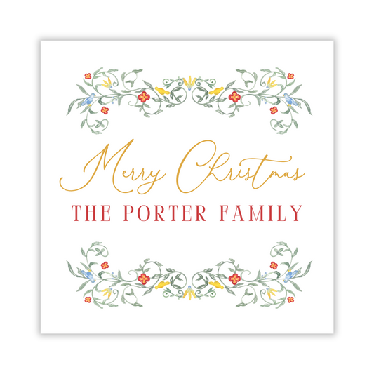 personalized christmas gift tag with garden theme, ShooFly Paper Co. Auburn, Alabama