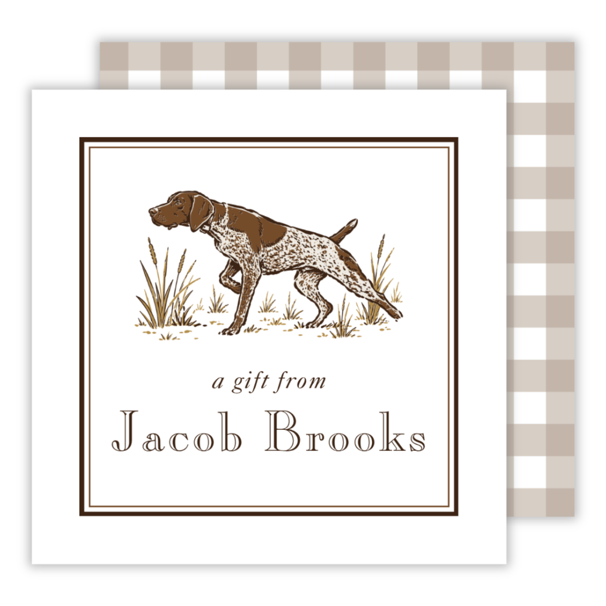 personalized enclosure card with shorthaired pointer graphic, ShooFly Paper Co. Auburn, Alabama