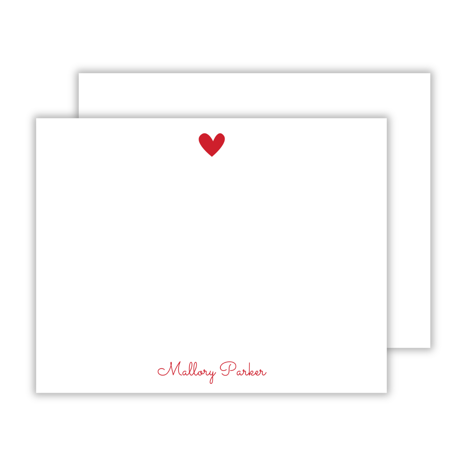 personalized stationery set with simple red heart and cursive font name, ShooFly Paper Co. Auburn, Alabama
