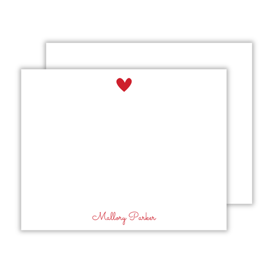 personalized stationery set with simple red heart and cursive font name, ShooFly Paper Co. Auburn, Alabama
