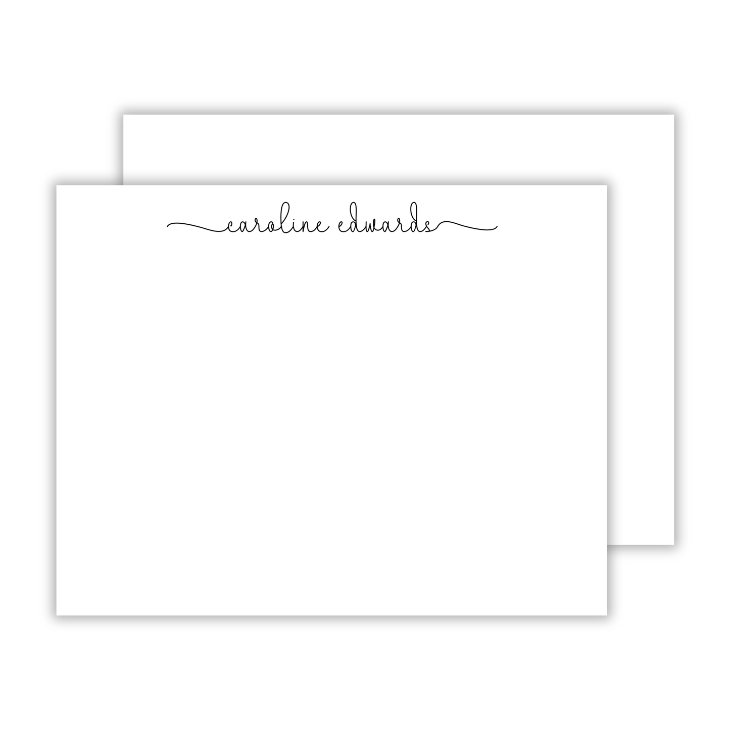 personalized notecard set with simple script name in black, ShooFly Paper Co. Auburn, Alabama