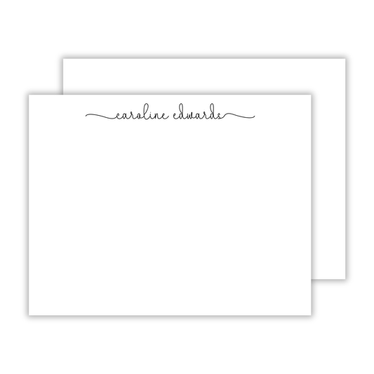 personalized notecard set with simple script name in black, ShooFly Paper Co. Auburn, Alabama