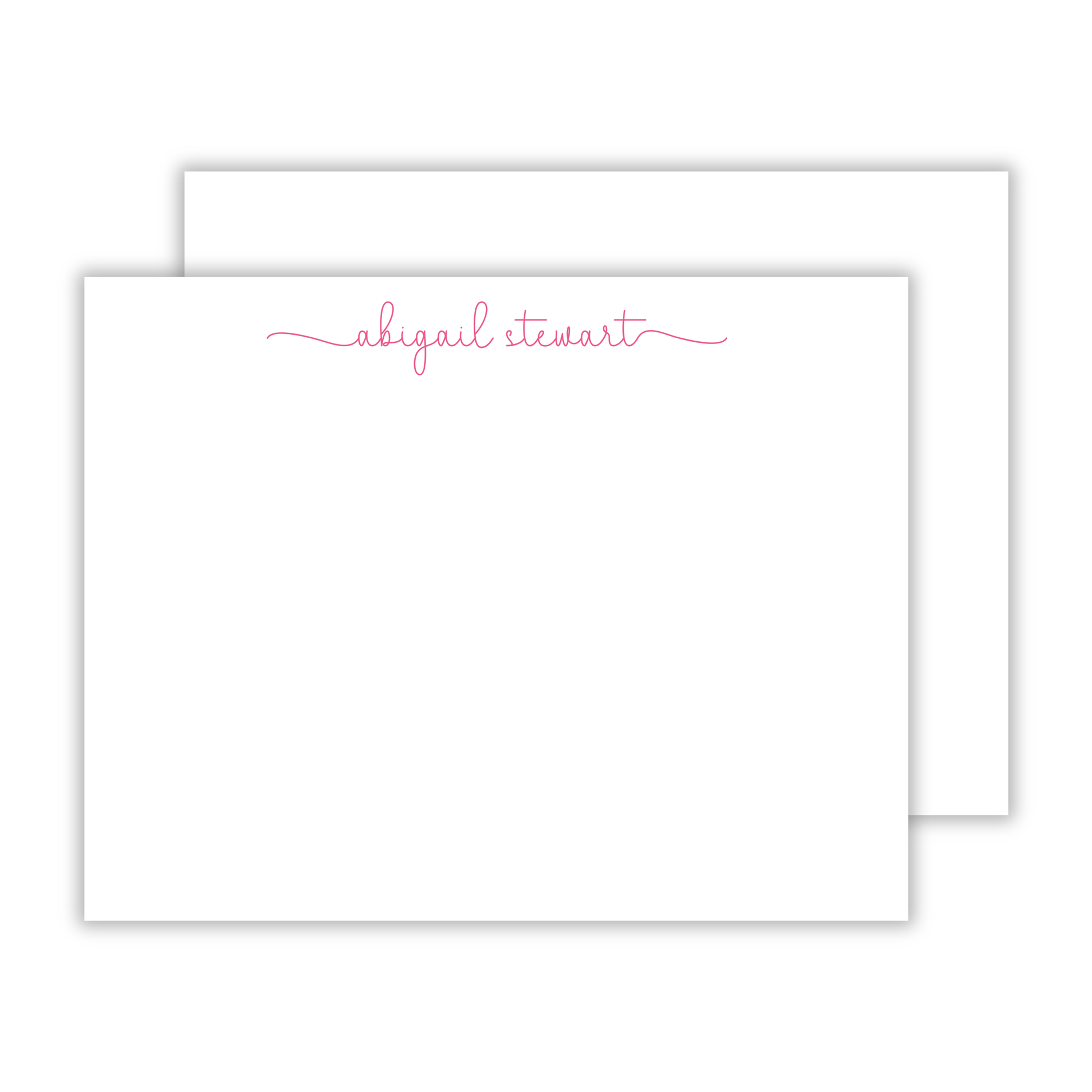 personalized notecard set with simple script name in pink, ShooFly Paper Co. Auburn, Alabama